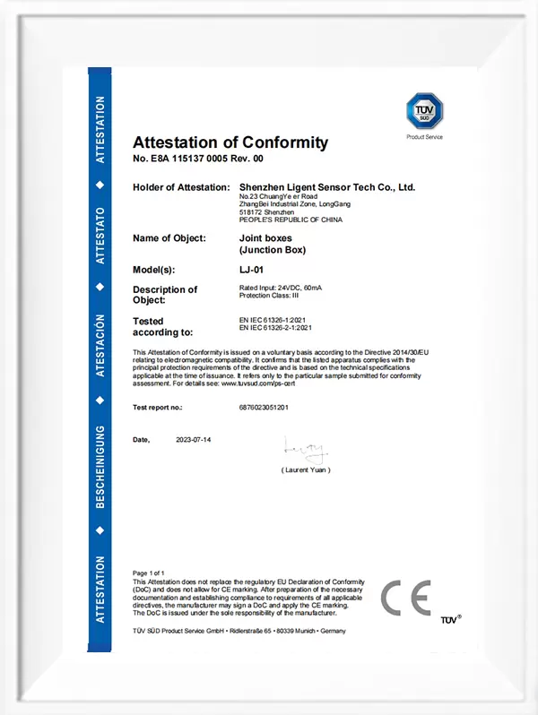 Junction box LJ-01 CE-EMC certificate